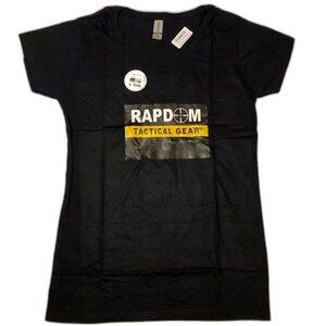 Rapdom Graphic V Neck T Shirt Black Women Size Large